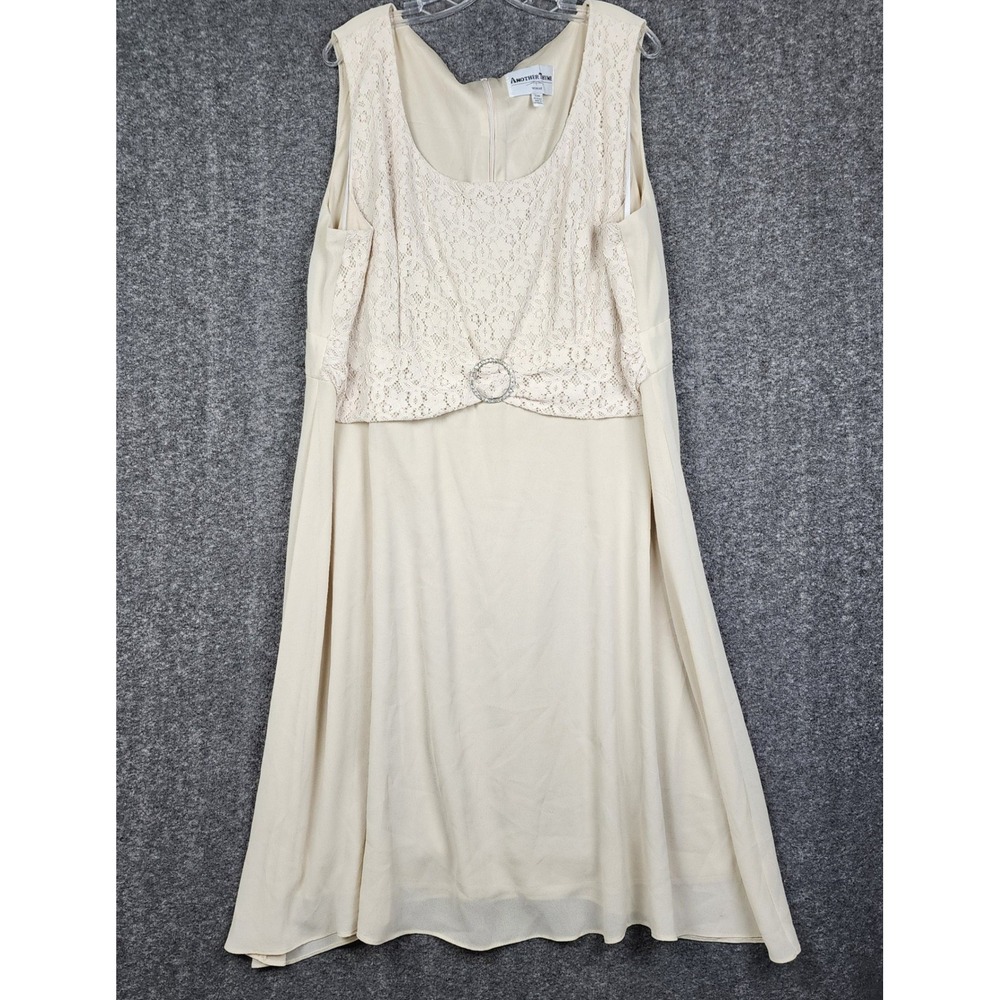 Another Thyme Dress Women 22W Cream Lace Rhinestone Buckle Sleeveless Midi